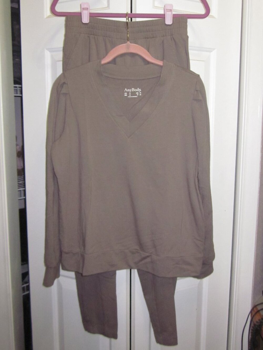 AnyBody Cozy Knit Leisure Set Taupe Sz S